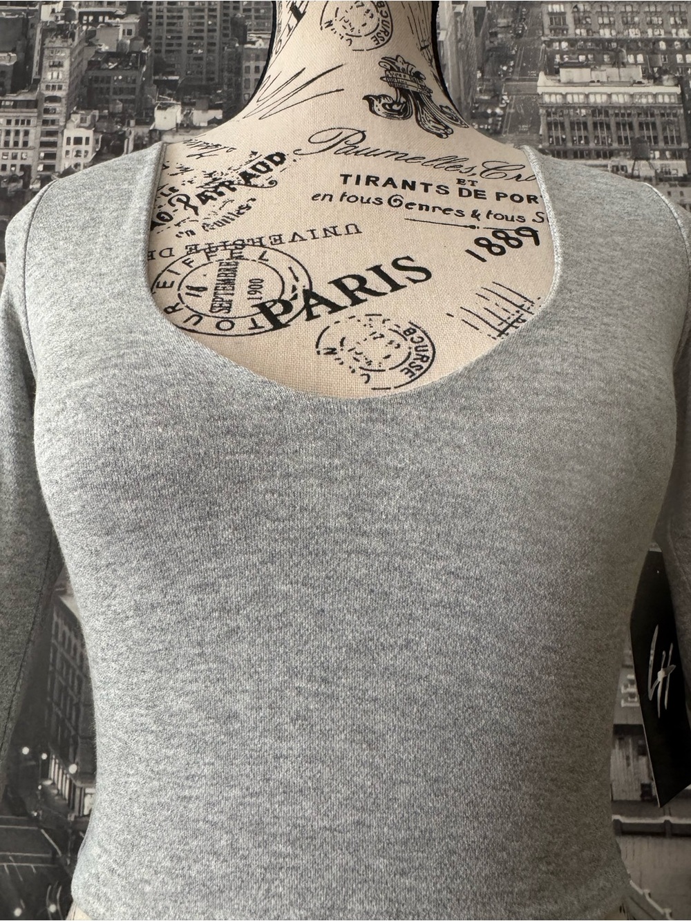 Naked Wardrobe Plunging Long Sleeve Crop Top in Gray - Picture 3 of 6